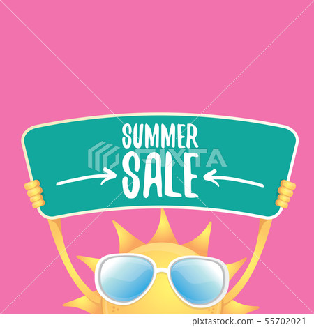 summer sale vector poster or web banner. summer happy sun character holding sign or banner with summer sale vector poster or web banner. summer happy sun character holding sign or banner with 55702021