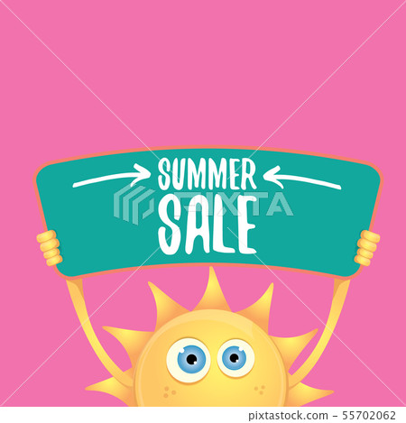 summer sale vector poster or web banner. summer happy sun character holding sign or banner with summer sale vector poster or web banner. summer happy sun character holding sign or banner with 55702062