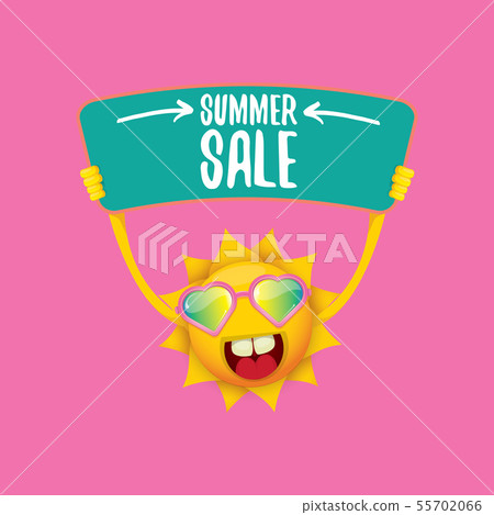 summer sale vector poster or web banner. summer happy sun character holding sign or banner with summer sale vector poster or web banner. summer happy sun character holding sign or banner with 55702066