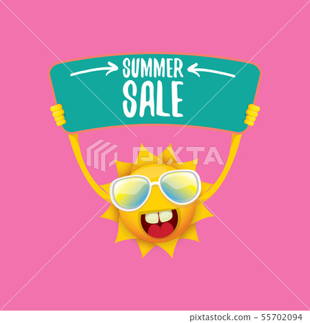 summer sale vector poster or web banner. summer happy sun character holding sign or banner with summer sale vector poster or web banner. summer happy sun character holding sign or banner with 55702094