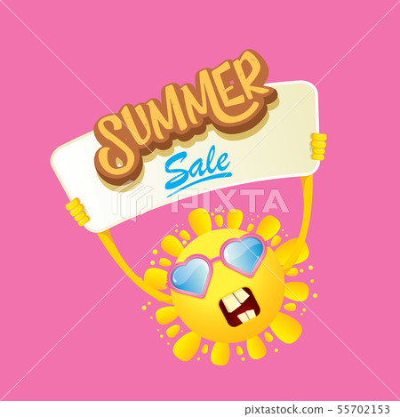 summer sale vector poster or web banner. summer happy sun character holding sign or banner with 55702153