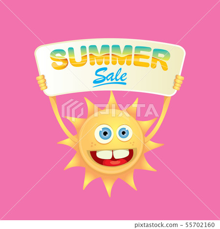 summer sale vector poster or web banner. summer happy sun character holding sign or banner with summer sale vector poster or web banner. summer happy sun character holding sign or banner with 55702160