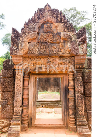 Banteay Srei hindu pink stone temple in Siem reap, Banteay Srei hindu pink stone temple in Siem reap, 55702274