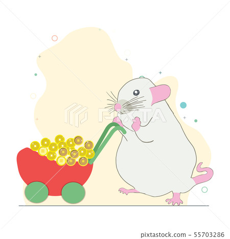 Greedy white metal rat with loads of gold coins.  55703286