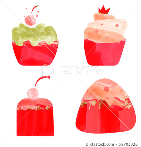 Watercolor cupcake with cream and cherries. Cupcake in Burgundy confectionery paper form. Vector Watercolor cupcake with cream and cherries. Cupcake in Burgundy confectionery paper form. Vector 55703320