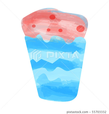 Watercolor cupcake with cream and cherries. Cupcake in Burgundy confectionery paper form. Vector Watercolor cupcake with cream and cherries. Cupcake in Burgundy confectionery paper form. Vector 55703332