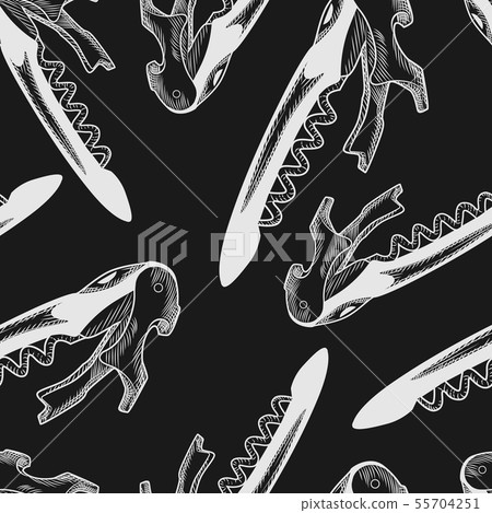 Corkscrew seamless pattern on blackboard. Corkscrew seamless pattern on blackboard. 55704251