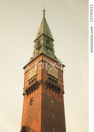 Clock tower of Copenhagen city hall 55705013