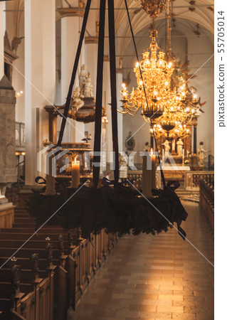 Catholic church interior with Christmas decor 55705014