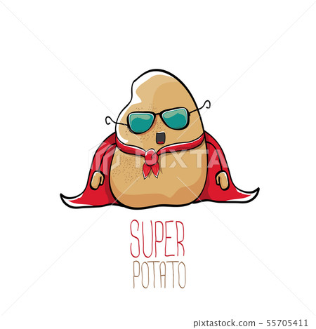 vector funny cartoon cute brown super hero potato with red hero cape isolated on white background vector funny cartoon cute brown super hero potato with red hero cape isolated on white background 55705411
