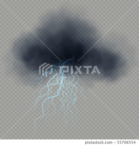 Dark cloud with lightning effect isolated on transparent background. EPS 10 55706554