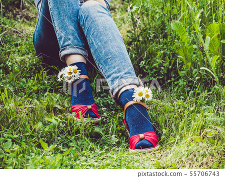 Women's legs, fashionable shoes and bright socks Women's legs, fashionable shoes and bright socks 55706743