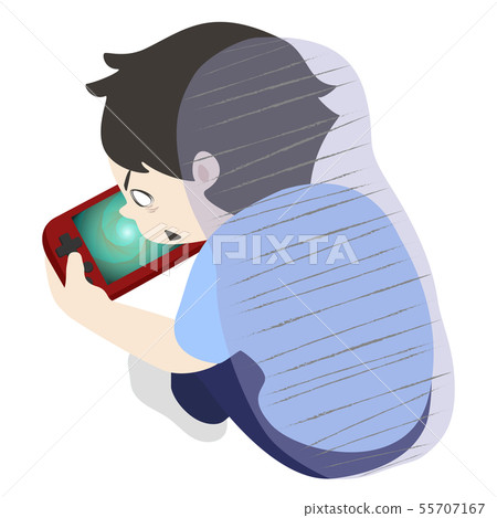 A boy who is crazy about games (no line overhead view game dependence game disorder game dependence game syndrome) 55707167