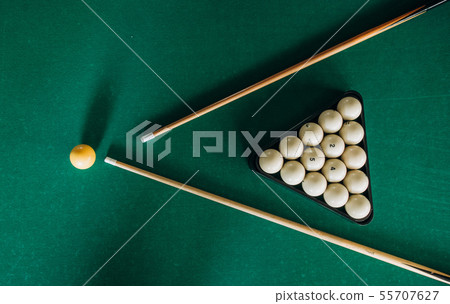 billiard table green velvet two cue balls 55707627