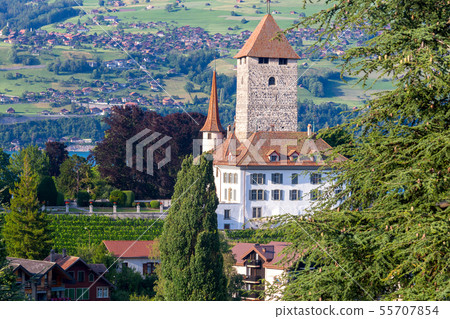 The traditional alpine village Spiez near Lake Thun. The traditional alpine village Spiez near Lake Thun. 55707854