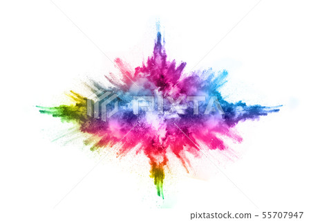 Colorful powder explosion on white background. Colorful powder explosion on white background. 55707947