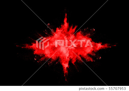 Red powder explosion on black background. Red powder explosion on black background. 55707953