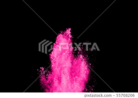 Pink powder explosion on black background. Pink powder explosion on black background. 55708206