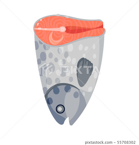 Piece of salmon with a head. Vector illustration on a white background. Piece of salmon with a head. Vector illustration on a white background. 55708302