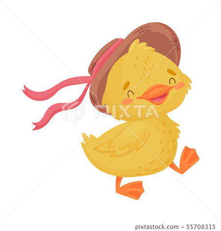 Yellow duckling girl in a hat. Vector illustration on a white background. Yellow duckling girl in a hat. Vector illustration on a white background. 55708315