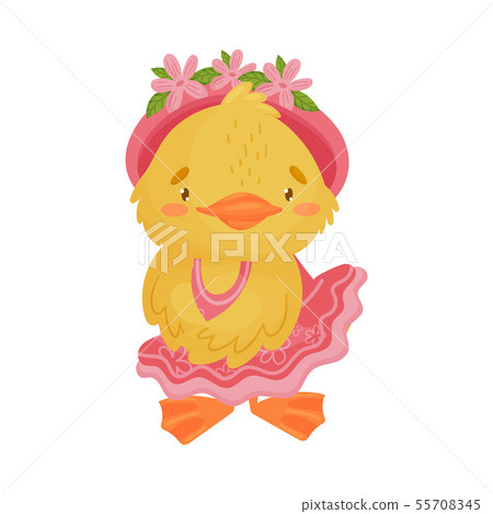 Cute yellow duckling girl in dress. Vector illustration on a white background. Cute yellow duckling girl in dress. Vector illustration on a white background. 55708345