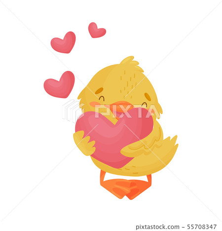 Cute yellow duckling in love. Vector illustration on a white background. 55708347