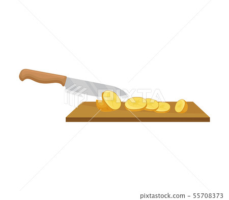 Knife cuts the potatoes. Vector illustration on a white background. 55708373