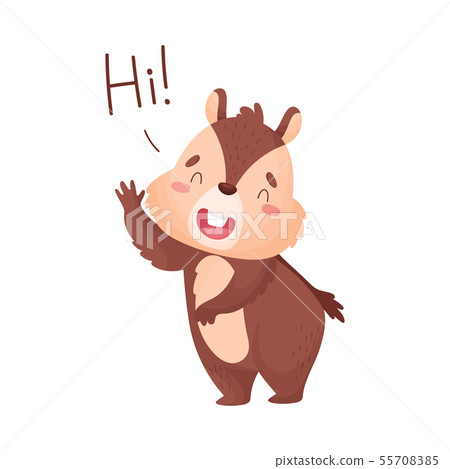 Cartoon chipmunk welcomes. Vector illustration on white background. Cartoon chipmunk welcomes. Vector illustration on white background. 55708385