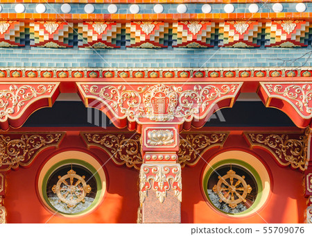 SAINT-PETERSBURG, RUSSIA - MAY 16, 2016: The Datsan Gunzechoinei is a large Buddhist temple. St SAINT-PETERSBURG, RUSSIA - MAY 16, 2016: The Datsan Gunzechoinei is a large Buddhist temple. St 55709076