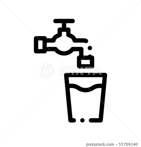 Faucet With Water Glass Vector Sign Thin Line Icon - Stock Illustration ...