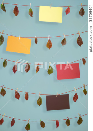 Autumn frame with colorful blank paper notes and Autumn frame with colorful blank paper notes and 55709404