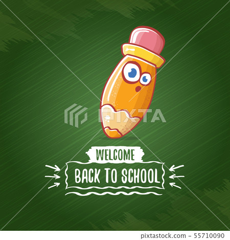 Back to school banner or poster with cartoon funky pencil and hand drawn doodle text label on green Back to school banner or poster with cartoon funky pencil and hand drawn doodle text label on green 55710090