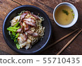 Traditional Thai egg noodles on wooden table top 55710435