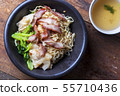 Traditional Thai egg noodles on wooden table top 55710436