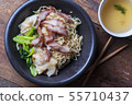 Traditional Thai egg noodles on wooden table top 55710437