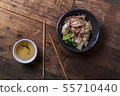 Traditional Thai egg noodles on wooden table top 55710440