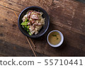 Traditional Thai egg noodles on wooden table top 55710441