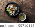 Traditional Thai egg noodles on wooden table top 55710442