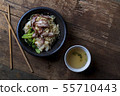 Traditional Thai egg noodles on wooden table top 55710443
