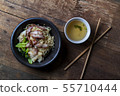 Traditional Thai egg noodles on wooden table top 55710444