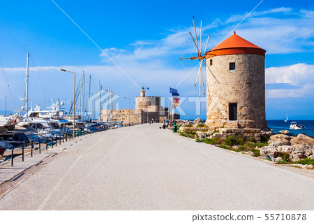 Windmills in Rhodes island, Greece Windmills in Rhodes island, Greece 55710878