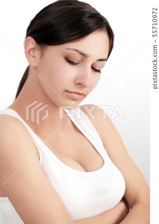 Body Pain. Woman Feeling Sharp Pain In Elbows. Portrait Of Beautiful Young Female Suffering From 55710972