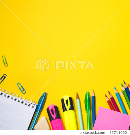 School supplies on yellow background 55711060