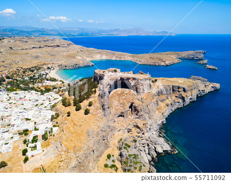 Lindos Acropolis and beach, Rhodes Lindos Acropolis and beach, Rhodes 55711092
