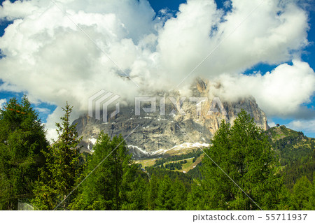 colorful top view to Sassolungo mountain in the colorful top view to Sassolungo mountain in the 55711937