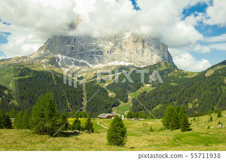 colorful top view to Sassolungo mountain in the colorful top view to Sassolungo mountain in the 55711938