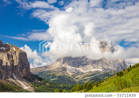 colorful top view to Sassolungo mountain in the colorful top view to Sassolungo mountain in the 55711939