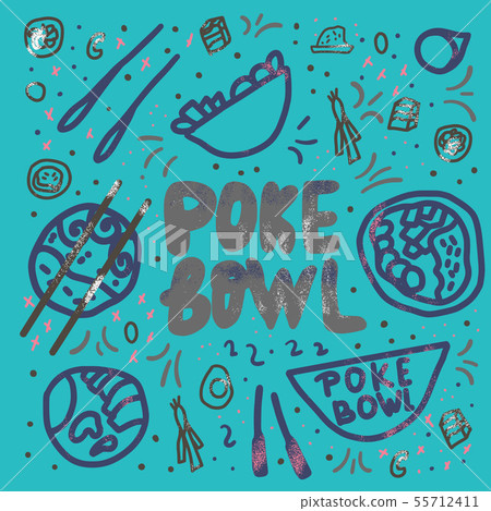 Poke bowl sign. Vector design color illustration. 55712411
