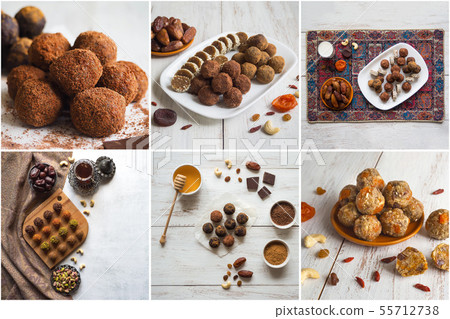 Collage the showing healthy organic energy bites 55712738