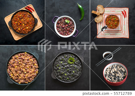 Food collage with chili dishes world cuisine. Food collage with chili dishes world cuisine. 55712789